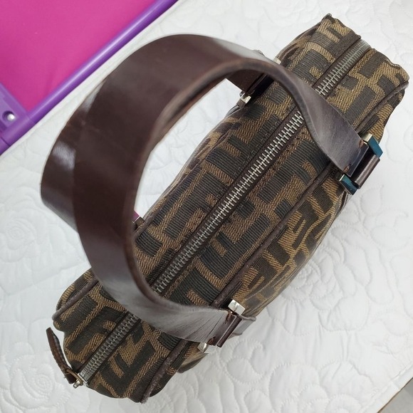 Fendi Zucca Small Boston Satchel Handbag Tobacco Brown Jacquard Purse Vtg - Picture 4 of 16